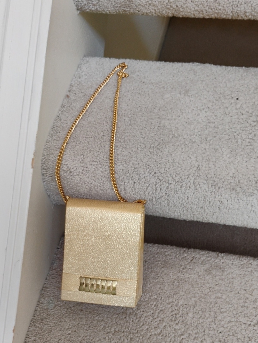 Vintage Metallic Gold Mini Crossbody with Chain Strap. Delill Mid Century Modern